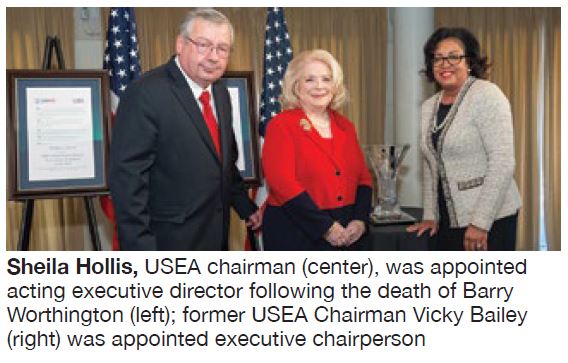Sheila-Hollis-USEA-chairman-center-was-appointed-acting-executive-director-following-the-death-of-Barry-Worthington-left-former-USEA-Chairman-Vicky-Bailey-right-was-appointed-executive-chairper Sheila-Hollis-USEA-chairman-center-was-appointed-acting-executive-director-following-the-death-of-Barry-Worthington-left-former-USEA-Chairman-Vicky-Bailey-right-was-appointed-executive-chairper