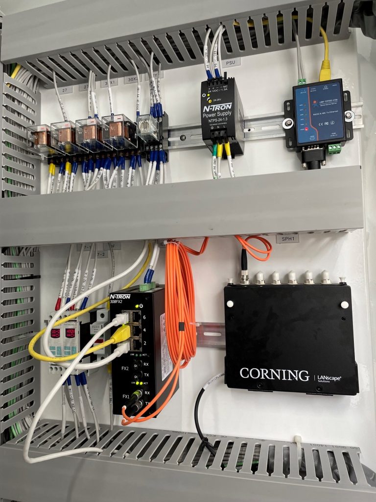 Mini network connects multiple TCP/IP network devices to the Modbus gateway (port 502) and then converts the signals from Ethernet to the fiber going back to the DCS